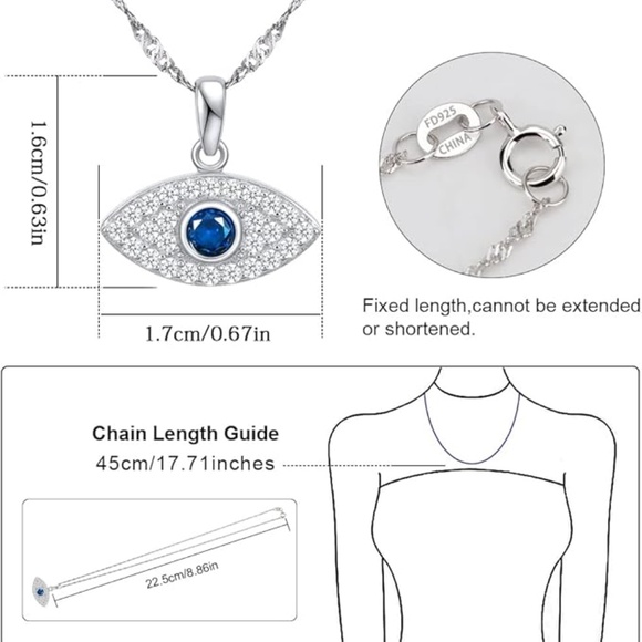 S925 Stering Silver Cross Necklace for Women Cubic Zirconia Evil Eye Pendant - Picture 3 of 3
